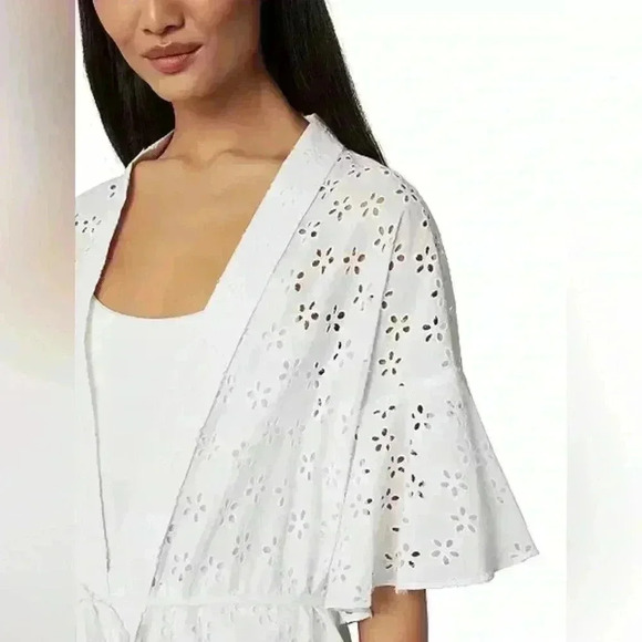 🆕  Women’s BCBG MaxAzria White Cotton Kimono - Picture 3 of 16